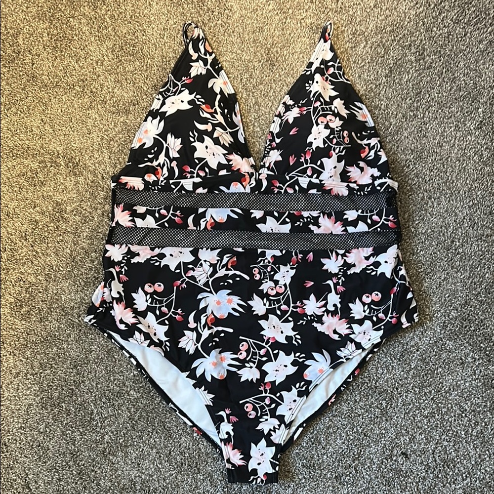 Floral Black and White Swimsuit Never Worn